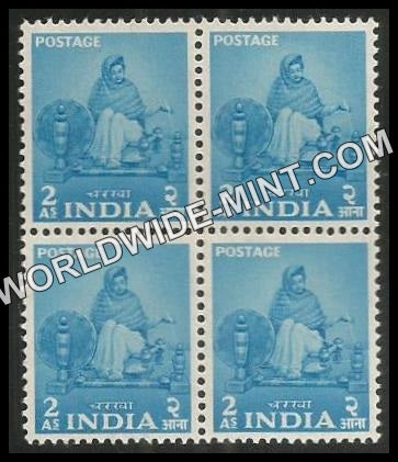 INDIA Lady at a Charkha 2nd Series (2a) Definitive Block of 4 MNH