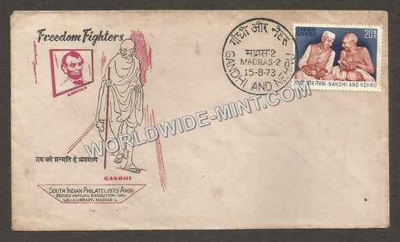 1973 Freedom Fighters Gandhi and Nehru Special Cover #TNC252