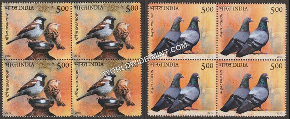 2010 Pigeon & Sparrow-Set of 2 Block of 4 MNH