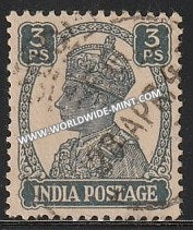 1940-1943 British India 3p  Slate S.G: 265 King George VI Used Stamp