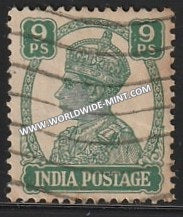 1940-1943 British India 9p Green S.G: 267 King George VI Used Stamp