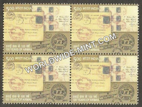 2011 100 Years of Airmail-UP Exhibition Block of 4 MNH