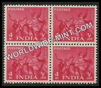 INDIA Bullocks & Plough  2nd Series (4a) Definitive Block of 4 MNH