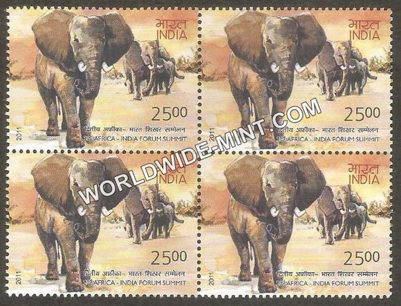 2011 2nd Africa India Froum Summit-African Elephant Block of 4 MNH