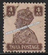 1940-1943 British India 4a Brown S.G: 273 King George VI Used Stamp