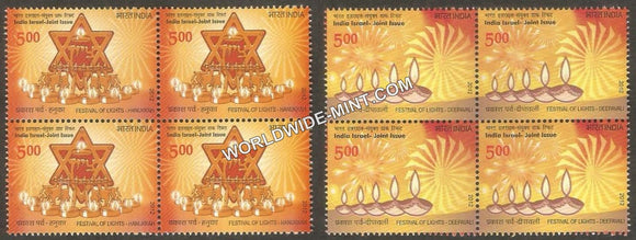 2012 India Israel Joint Issue-Set of 2 Block of 4 MNH