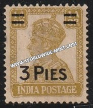 1946 British India 3p on 1a 3p Yellow-Brown S.G: 282 King George VI Used Stamp