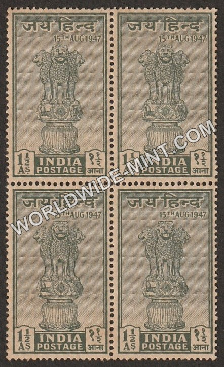 1947 Ashoka Lion Capital-Emblem of India Block of 4 MNH