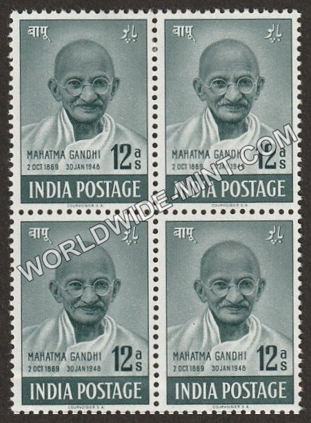 1948 Mahatma Gandhi-12 Anna Block of 4 MNH