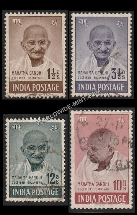 1948 Mahatma Gandhi- Set of 4 Used Stamp