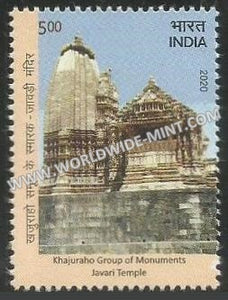 2020 India UNESCO World Heritage Sites in India III Cultural Sites- Khajuraho Group of Monuments - Javari Temple MNH