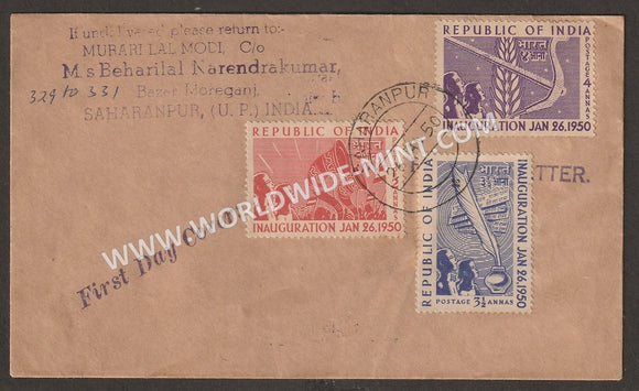 1950 INDIA Republic of India Inauguration - 3v Private FDC