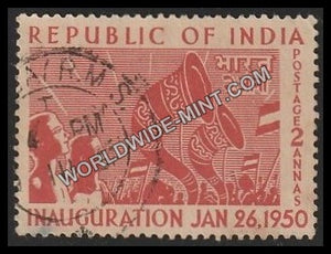 1950 Republic of India Inauguration-Rejoicing crowds Used Stamp