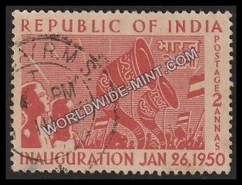1950 Republic of India Inauguration-Rejoicing crowds Used Stamp