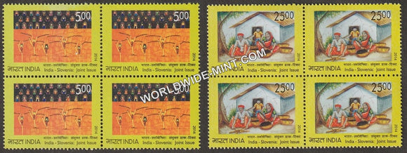 2014 India Slovenia Joint Issue-Set of 2 Block of 4 MNH