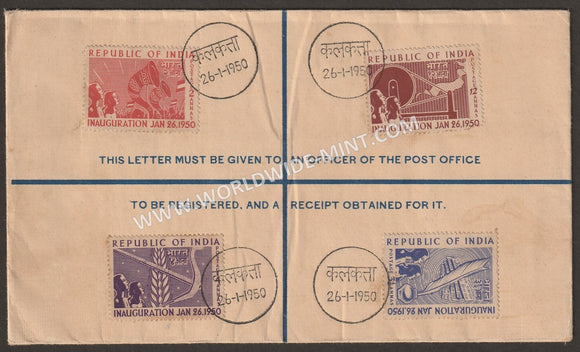 1950 INDIA Republic of India Inauguration - 4v FDC in Registered Envelope - Rare