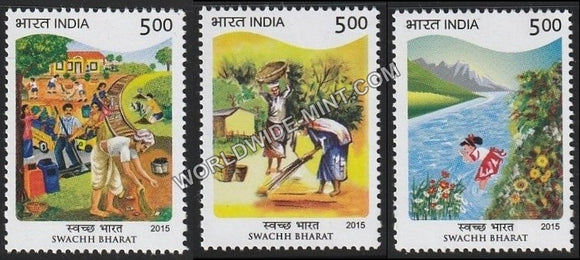 2015 Swachh Bharat-Set of 3 MNH