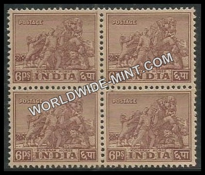 INDIA Powerful Horse, (Sun Temple, Konark)  1st Series (6p) Definitive Block of 4 MNH