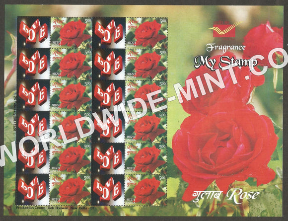 2017 India Rose Fragrance, My stamp sheetlet Type 2 in Presentation Pack. One & only Mystamp with Fragrance