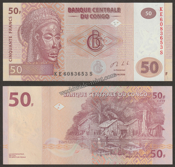 CONGO 50 POUNDS - 2020 UNC CURRENCY NOTE N#203254