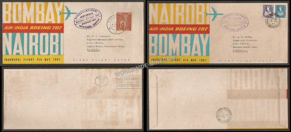 1961 Air India  Nairobi - Bombay Set of 2 First Flight Cover #FFCB30