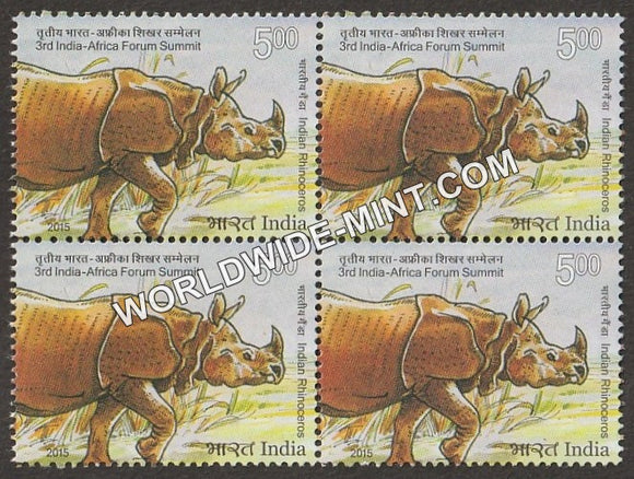 2015 3rd lndia - Africa Forum Summit-Indian Rhinoceros Block of 4 MNH