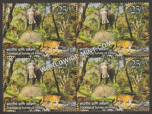 2015 Zoological Survey of India-Cheetah, Elephant,Peacock,Tiger, Deer Block of 4 MNH