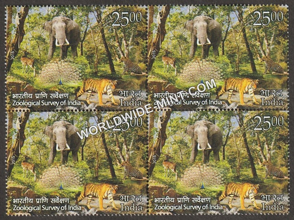 2015 Zoological Survey of India-Cheetah, Elephant,Peacock,Tiger, Deer Block of 4 MNH