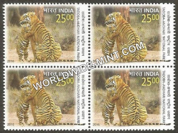 2016 Tadoba Andhari National Park-Cub Hugging Block of 4 MNH