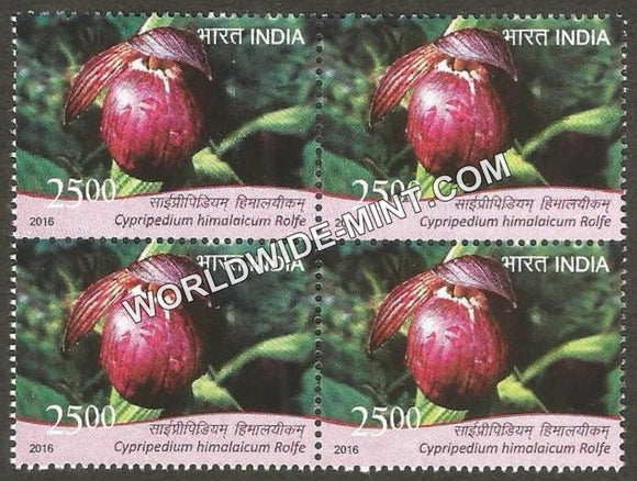 2016 Orchids-Cypripedium Himalaicum Block of 4 MNH