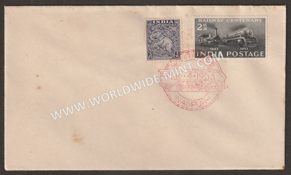 1953 INDIA Railway Centenary FDC on plain cover Type II