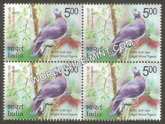 2017 Vulnerable Birds-Nilgiri Wood Pigeon Block of 4 MNH