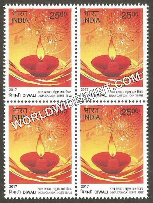 2017 India Canada Joint Issue-Diwali-25 Rupees Block of 4 MNH