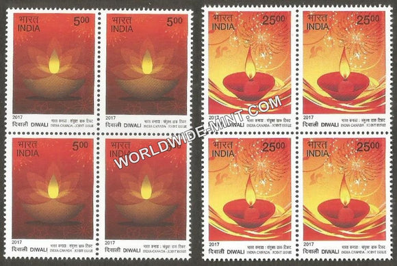 2017 India Canada Joint Issue-Diwali-Set of 2 Block of 4 MNH