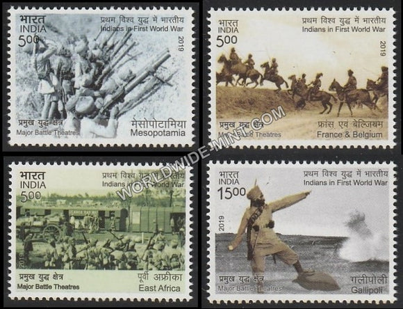 2019 Indians in First World War 1-Major Battle Theatres-Set of 4 MNH