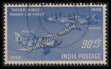 1958 Silver Jubliee of IAF - Hawker Hunter 90np Used Stamp