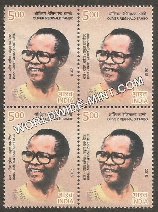2018 India South Africa Joint Issue-Oliver Reginald Tambo Block of 4 MNH