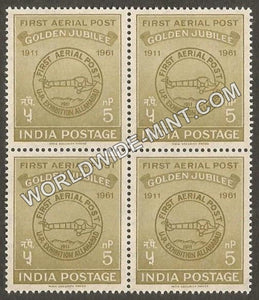 1961 First Official Airmail Flight-First Aerial Post cancellation (1911) Block of 4 MNH
