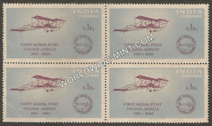 1961 First Official Airmail Flight-Biplane & First Aerial Post Cancellation Block of 4 MNH