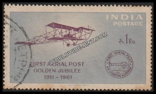 1961 First Official Airmail Flight-Biplane & First Aerial Post Cancellation Used Stamp