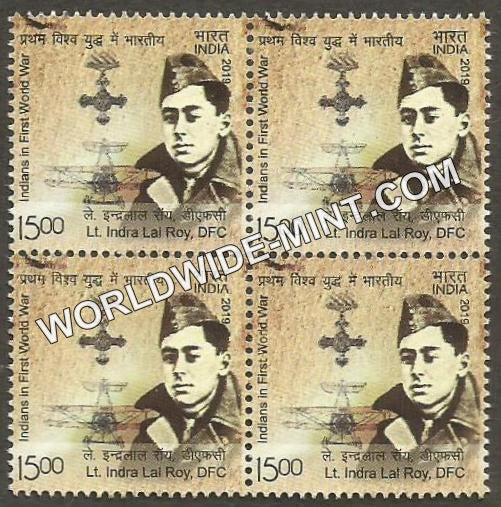 2019 Indians in First World War 1-Air Warriors-Lt Indra Lal Roy, DFC Block of 4 MNH