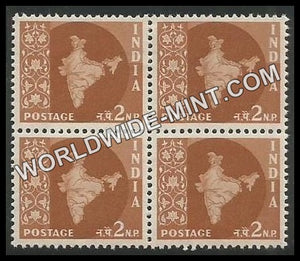 INDIA Map of India Star Watermark 3rd Series (2np) Definitive Block of 4 MNH