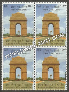 2019 Indians in First World War 1-Indian War Memorial-India Gate, Delhi Block of 4 MNH