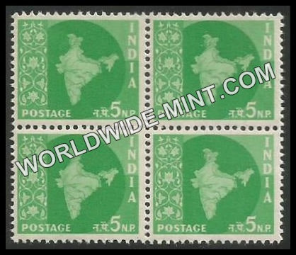 INDIA Map of India Star Watermark 3rd Series (5np) Definitive Block of 4 MNH