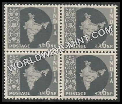 INDIA Map of India Ashoka Watermark 3rd Series (6np) Definitive Block of 4 MNH