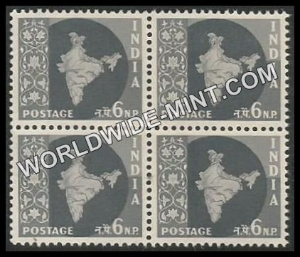 INDIA Map of India Star Watermark 3rd Series (6np) Definitive Block of 4 MNH