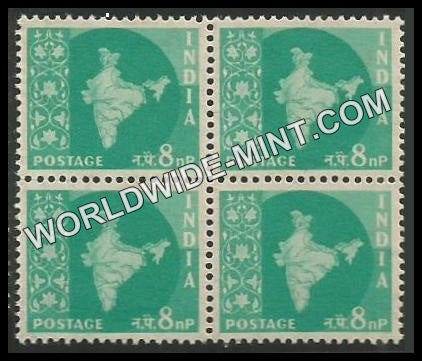 INDIA Map of India Ashoka Watermark 3rd Series (8np) Definitive Block of 4 MNH