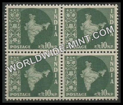 INDIA Map of India Star Watermark 3rd Series (10np) Definitive Block of 4 MNH