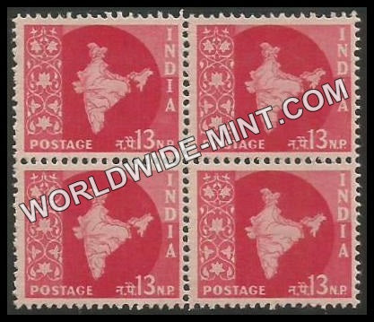 INDIA Map of India Star Watermark 3rd Series (13np) Definitive Block of 4 MNH