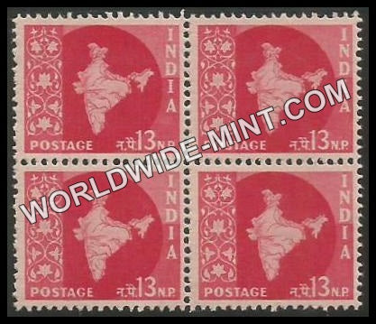 INDIA Map of India Ashoka Watermark 3rd Series (13np) Definitive Block of 4 MNH